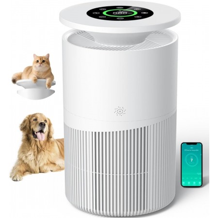 TwinFlow Air Purifier for Home Large Room up to 3620Ft², H13 True HEPA Air Purifiers for Home Pet Hair Dander Odor Pollen, Air Cleaner with Smart WiFi, 360° Air Intake, Auto Mode, Pet Lock, 22dB Quiet