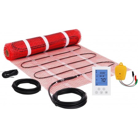 TwinFlow  Electric Radiant Floor Heating System, 20 Sq.ft Electric Heated Floor Mats for Bathroom, Includes Programmable Thermostat, Heat Mat, Installation Monitor, and Temperature Sensors