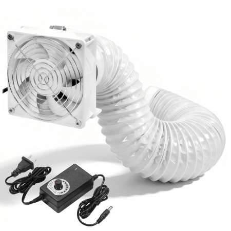 TwinFlow 4in Fume Extractor, Air Exhaust/Blower Fan Kit with 6.5ft Dryer Hose Kit, 3000RPM 12038 DC12V Dual Ball Bearings, for 3D Printer, 3D Laser, Grow Tent - White