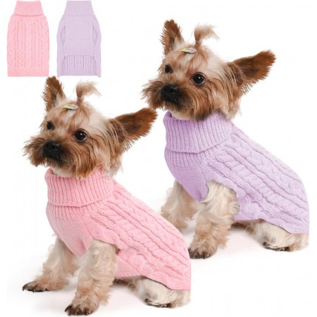 TwinFlow 2 Pack Dog Sweaters for Small Dogs Winter Turtleneck Pullover Cable Knit Fleece Stretch Puppy Doggie Chihuahua Toy Poodle Yorkie Pomeranian Boy Girl Pet Clothes (S, Pink & Purple) TwinFlow 2 Pack Dog Sweaters for Small Dogs Winter Turtleneck Pullover Cable Knit Fleece Stretch Puppy Doggie Chihuahua Toy Poodle Yorkie Pomeranian Boy Girl Pet Clothes (S, Pink & Purple)
