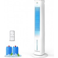 TwinFlow Portable Evaporative Air Cooler, 3-in-1 Cooling Fans that Blow Cold Air With 3L Water Tank, 38’’ Tower Fan for Bedroom, Office with 3 Speeds, 12H Timer, Oscillation, Remote Control, 2 Ice Packs