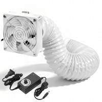 TwinFlow 4in Fume Extractor, Air Exhaust/Blower Fan Kit with 6.5ft Dryer Hose Kit, 3000RPM 12038 DC12V Dual Ball Bearings, for 3D Printer, 3D Laser, Grow Tent - White